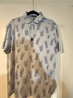Bad Birdie Light Gray Polo with Lavender Tiki Print